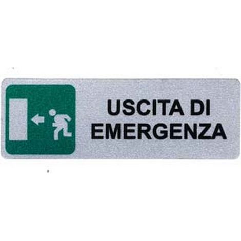 10PZ TARGHETTA ADESIVA "USCITA DI EMERGENZA" (FRECCIA A SINISTRA) - cm.15x5h.