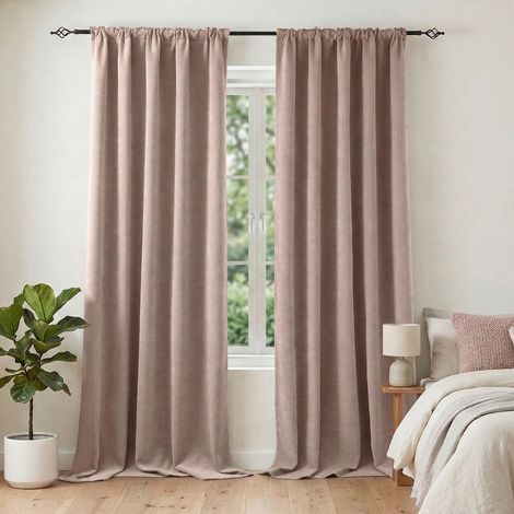 Rosnek Rideaux Occultants en Chenille 510GSM 132x213cm Rose - Lot de 2 Thermique Anti-Bruit (1/5)