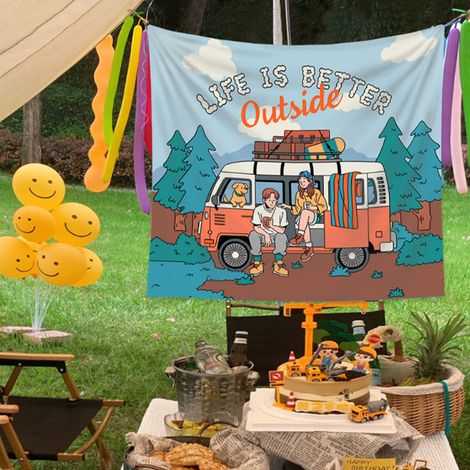 Tenture Bohème 130x150cm pour Extérieur, Décoration Murale en Tissu Résistant - Ambiance Camping Élégante (1/5)