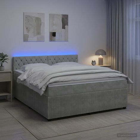 vidaXL Lit boxspring avec matelas Gris clair 180 x 200 cm Velours (1/5)