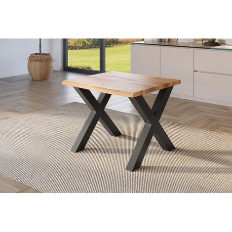 Esstisch Baumkante Holz-Optik Wildeiche 80 x 80 X-Gestell schwarz JULIUS (1/5)