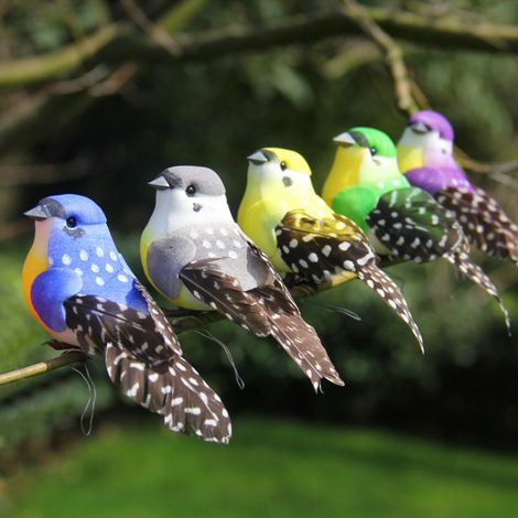 Lot de 12 oiseaux artificiels colorés faits main pour la décoration de la maison, du jardin ou d'un mariage. (1/5)