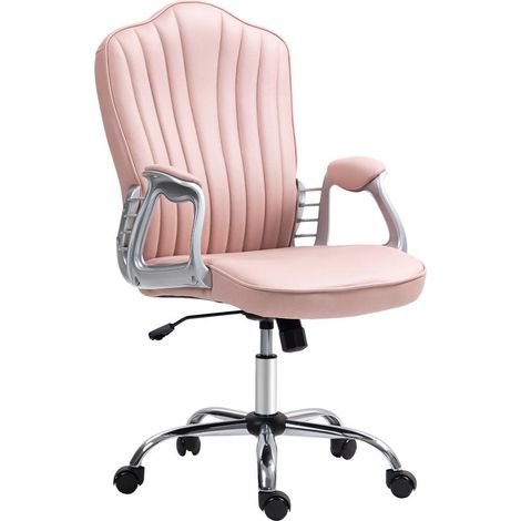 Chaise de bureau rose pivotante avec accoudoirs, dossier incurvé et inclinaison réglable, confort féminin tendance