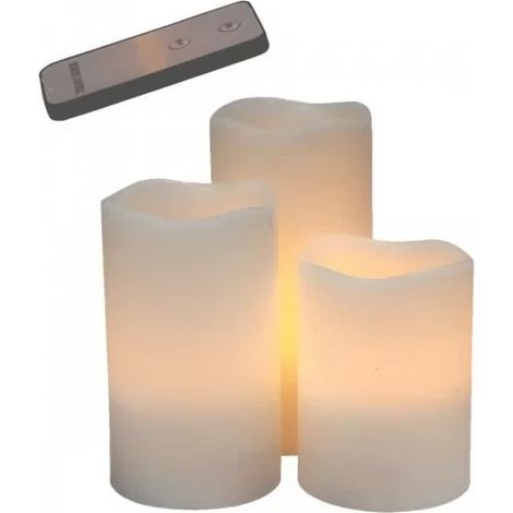 Opjet 011052 Set mit 3 LED-Kerzen Ø7,5 H10/12,5/15 cm + Fernbedienung Weiß