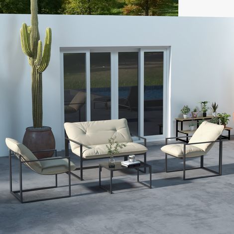 Set di mobili da giardino composto da 4 pezzi per 4 persone: divano a 2 posti, 2 poltrone e 1 tavolino, colore grigio.