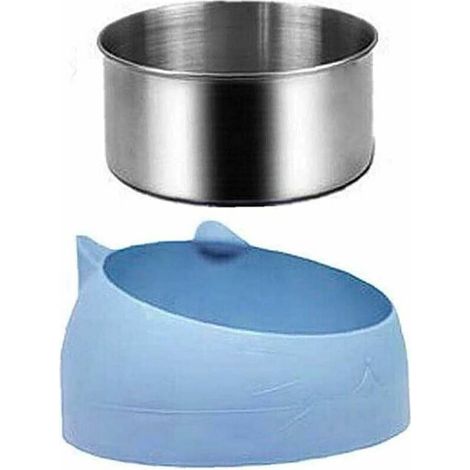Pet Bowl Kitten Cat Bowl Oblique Bouche écuelle pour Chien Inoxydable Alimentaire en Acier Feeder Eau 15 Degree Tilt Animaux 400ml Bleu (1/4)