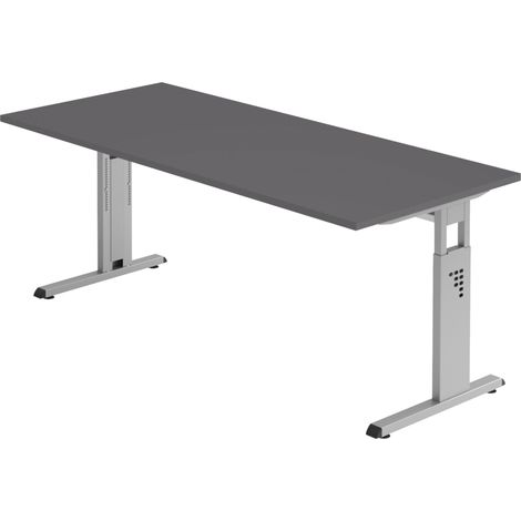 bümö Schreibtisch Serie-O Rechteck: 180 x 80 cm  Graphit Silber