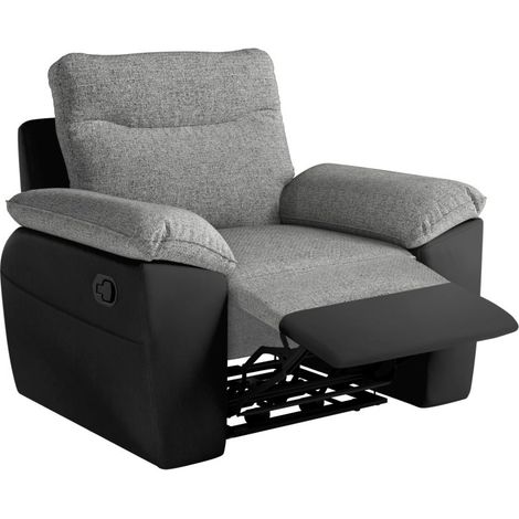 Fauteuil de relaxation manuel ROSS en tissu et simili - Noir/Gris (1/5)