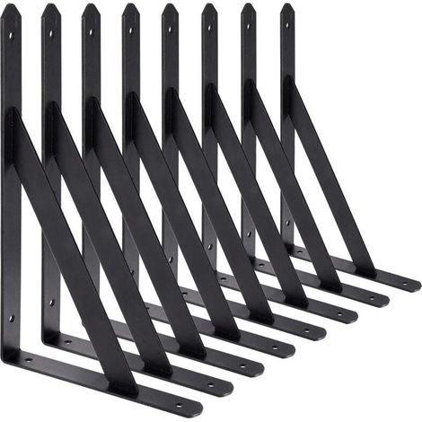 Wandregalhalterungen, 8 Stück 90-Grad-Dreieckshalterungen aus Stahl, 200 mm x 120 mm Regalhalterungen, Eckstrebenhalterung (schwarz)