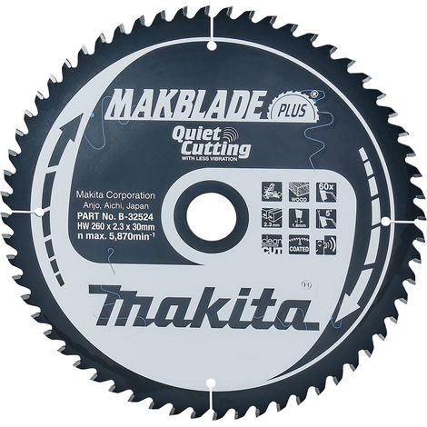 Makita - Hoja de sierra para madera, 260x30 mm, 60 dientes B-32524
