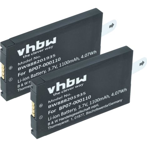 vhbw 2x batería reemplaza Wasp 63380892051 para escáner códigos de barra, TPV (1100 mAh, 3,7 V, Li-Ion)