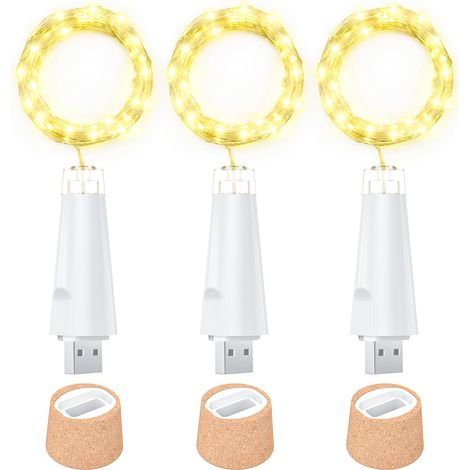Guirlande Bouteille USB Rechargeable LED Bouchon 20 LEDs Fil de Cuivre pour Décoration Bouteille Vin Table Fête - MMCD-ZGL-05032 (1/5)