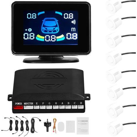 Rear parking sensor for cars with 8 parking sensors, distance detection + LCD screen + audible warning (1/4)