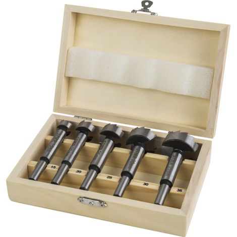 STIER Jeu de forets forestiers en cassette bois, 5 pièces (15, 20, 25, 30, 35 mm), tige de 10 mm, pour bois dur & tendre, jeu de forets forestiers, jeu de forets forestiers (1/5)