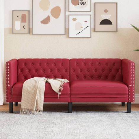 Chesterfield 2-Sitzer Sofa Kunstleder Weinrot mit Knopfheftung (1/5)