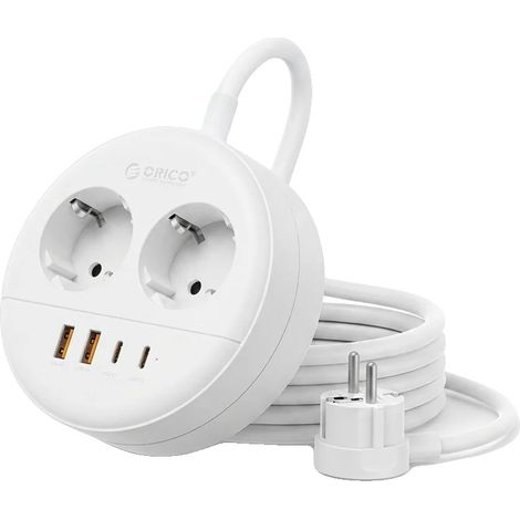 Multiprise, Chargement USB PD, Protection contre les surtensions, 1.5M 2A2U2C Blanc (1/2)