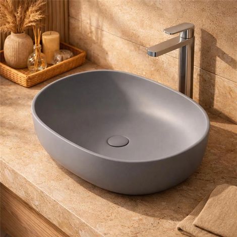 Exagonshop Lavabo a ciotola 60x41 cm grigio opaco in ceramica