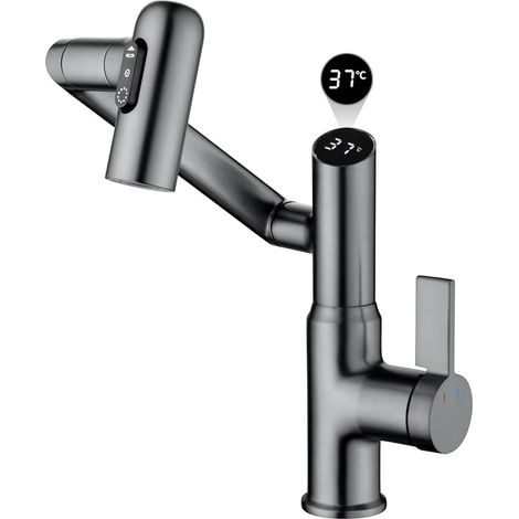 Mitigateur de température intelligent pour salle de bain,robinet à levier unique,mitigeur d'évier de salle de bain,robinet de cuisine (gris mat) (1/5)