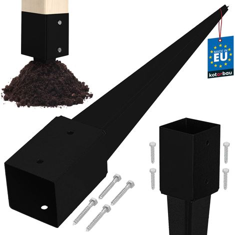 KOTARBAU® Base in acciaio per palo di ancoraggio a terra per pergole e gazebo, 91 x 91 x 750 mm, nera