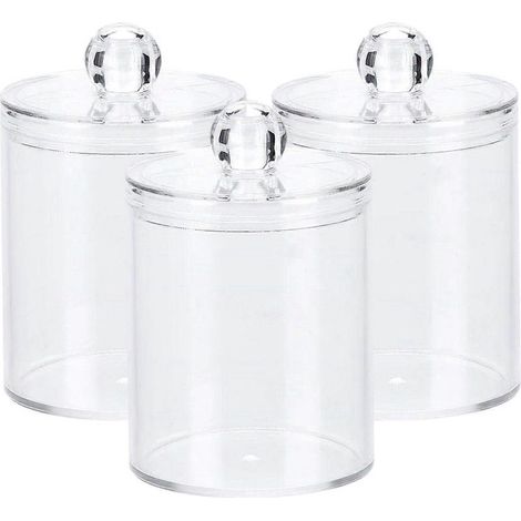 Lot de 3 petits porte-cotons-tiges, pot de pharmacie transparent de 280 ml, distributeur de produits de beauté (1/5)