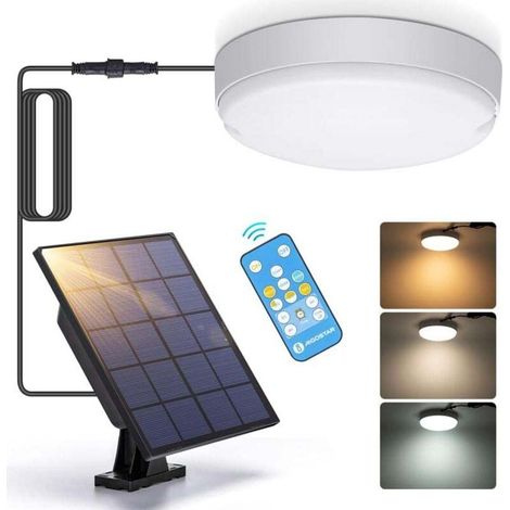 Lampes solaires d'extérieur à LED 50 W avec télécommande, éclairage solaire d'extérieur IP65, température de couleur réglable 3 000 K / 4 000 K / 6 500 K, plafonnier solaire d'intérieur