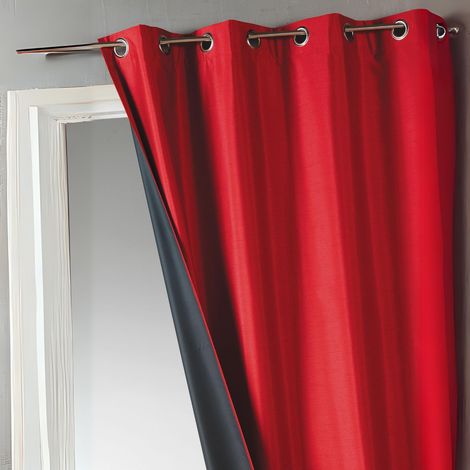 Rideau uni shantung 100% occultant 3 couches Rouge Orangé 140x260 cm