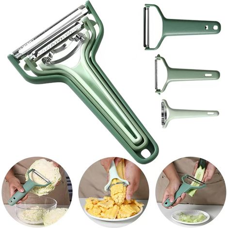 Éplucheur de maïs et râpe à chou, éplucheurs de pommes de terre, pommes et légumes pour cuisine, modèle 3-en-1 avec rangement pratique. (1/5)