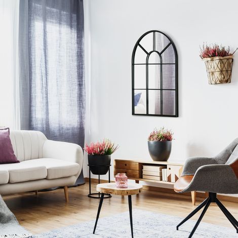 Dekorativer Wandspiegel 50x70cm Metall-Fensterspiegel für Wohnzimmer, Schlafzimmer, Eingangsbereich, moderner Stil, Schwarz