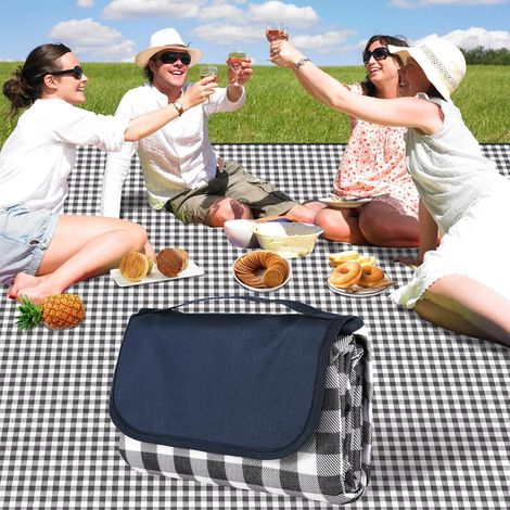 Manta de picnic impermeable de 200 x 200 cm - Esterilla de playa - Esterilla de picnic ligera y lavable con asa - Estampado a cuadros (1/5)