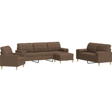 Maison Exclusive - Set Divani 4 pz con Poggiapiedi e Cuscini Marrone Tessuto