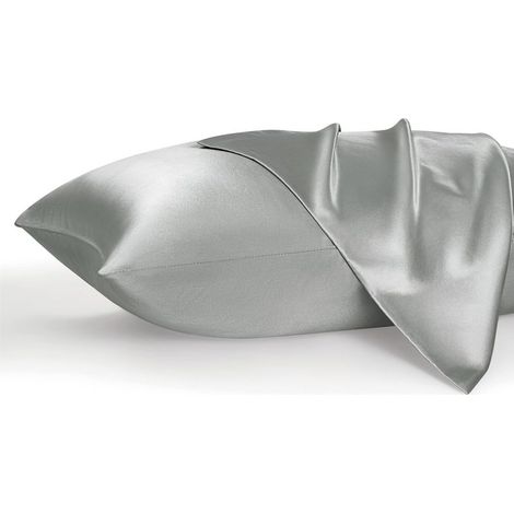 Taies d'oreiller en satin, similaires aux taies d'oreiller en soie, lot de 2, taille Queen, avec fermeture à enveloppe, cadeaux pour femmes et hommes, gris argenté, 50 x 76 cm