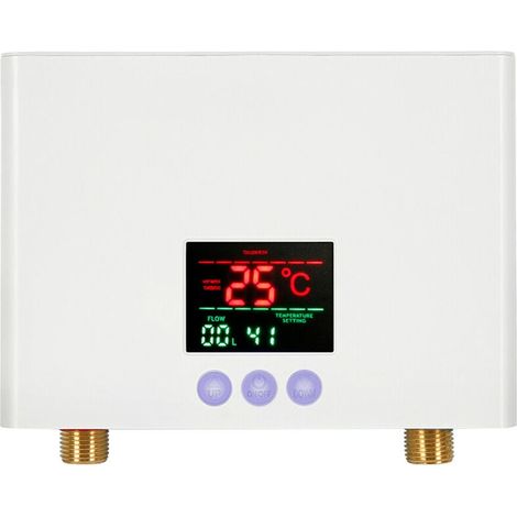Chauffe-Eau Instantané 3KW Mini Chauffe-Eau Électrique Sans Réservoir Mural avec Affichage LED Réglage de la Température à 3 Niveaux Télécommande pour Maison Cuisine Salle de Bains (Blanc) (1/5)