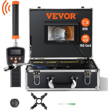 VEVOR Cámara de Inspección de Drenaje con 512 Hz Localizador Endoscopio Drenaje 40 m IP68 Impermeable Grabadora DVR 12 LEDs Ajustables Tarjeta SD de 16 GB para Tuberías de Alcantarillado