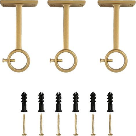 Set of 3 curtain rod brackets for ceiling and wall mounting, gold aluminum alloy, can hold rods from 1.6 to 2.5 cm