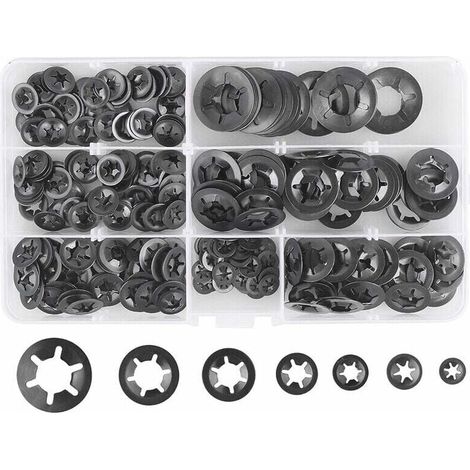 280 pieces 7 sizes lock washers, steel lock washers, quick release lock washers M3 M4 M5 M6 M8 M10 M12, black YMYNY (1/4)