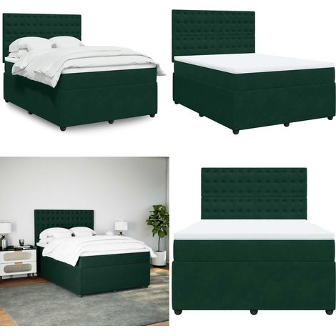 Giroletto a Molle con Materasso Verde Scuro 140x190 cm Velluto - Materasso a molle insacchettate - Testiera regolabile