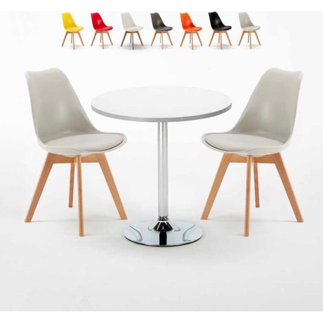 Mesa Redonda Blanca Con 2 Sillas De Colores Interior Bar Nordica Long Island - Gris claro (1/5)