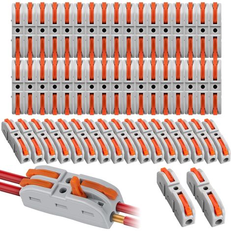 Bornes de Connexion Automatiques - 50 Pièces - PA66 Ignifugé - Levier Orange Rapide - Câblage Domestique et Industriel - 0,2 à 4 mm² (1/5)