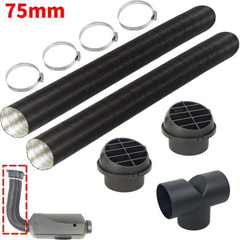 Kit de Tuyaux de Chauffage Diesel, Conduit d’Air Extensible de 75 mm, Tuyau d'Échappement en Inox de 25 mm, 2 Bouches d'Aération, Collier de Serrage, pour Chauffages de Stationnement Diesel (1/5)
