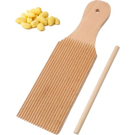 Planche à Gnocchi en Bois de Hêtre avaec Rouleau en Bois - Machine à Pâtes Fraîches Manuelle pour Ravioli Tortellini - Ustensile de Cuisine Traditionnel Italien pour Pâtes Maison (1/5)