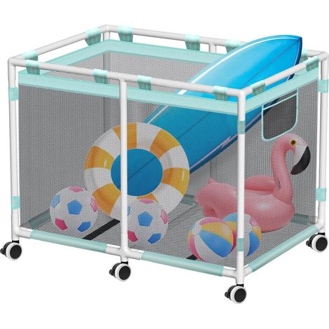 Boîte de rangement de piscine 1200L (175 x 81 x 89 cm) avec roulettes organiseur en maille pour accessoires de piscine, support pour nouilles de piscine, jouets, aide à la natation et serviettes (1/5)