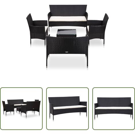 vidaXL Rattanmöbel - 5-tlg. Garten-Lounge-Set mit Auflagen Poly Rattan Schwarz (1/5)