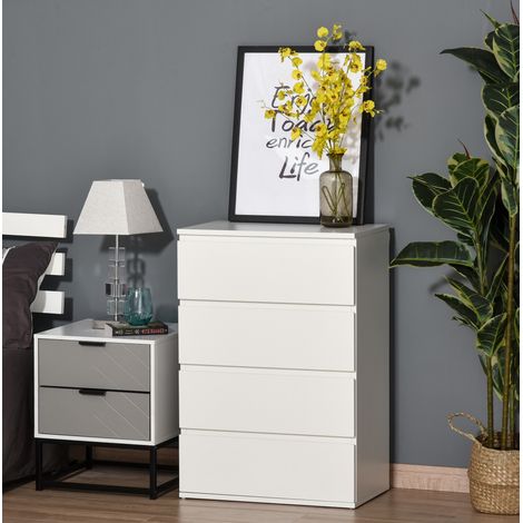 Credenza cassettiera in MDF bianco con 4 cassetti, design senza maniglie, antiribaltamento, 55x33x80 cm (1/5)