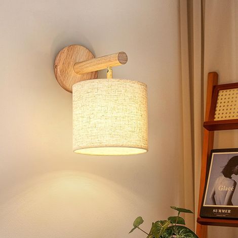 Applique Murale Intérieur Vintage, Applique Murale Bois Industrielle E14, Lampe Murale Rétro abat-jour en tissu, Appliques pour Chambre Couloir Salon Escalier,Ampoule Non Incluse, Lin (1/5)