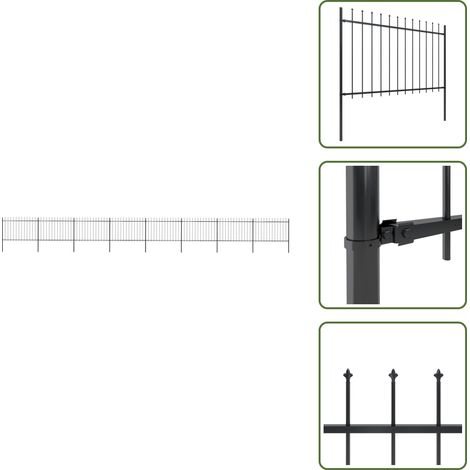 Clôture de jardin avec dessus en lance Acier 13,6 x 1,2 m Noir - Clôture De Jardin - Clôture En Acier - Clôture Decorative - Clôture Noire - Clôture Sécurisé