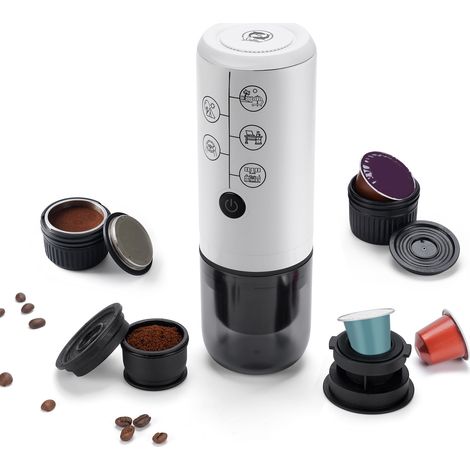 Machine à café espresso portable 4 en 1 sans fil 17 bar rechargeable avec batterie 2600mAh pour NES/DG capsule et café moulu, usage maison voiture voyage, non auto-chauffant (1/3)