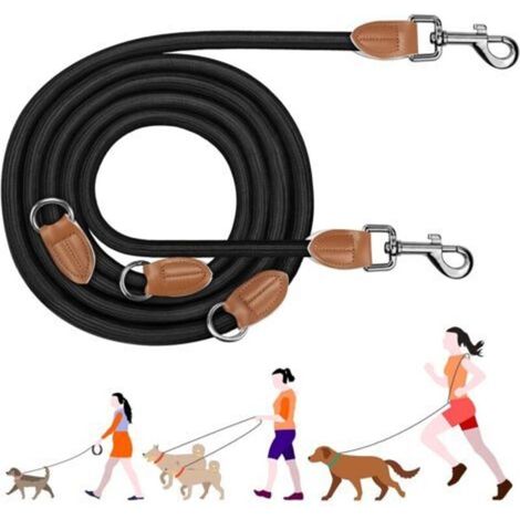 Laisse réglable de 3 m pour chien, robuste et multifonctionnelle, 3 points, pour 2 chiens, idéale pour les promenades et le dressage canin, noire.