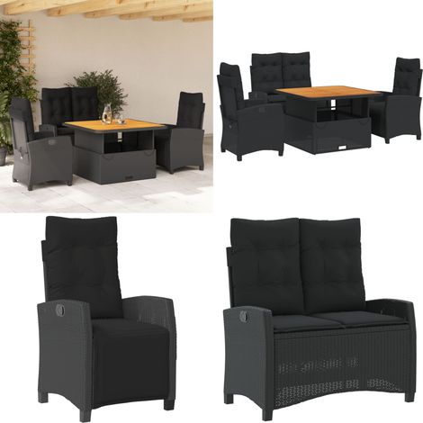 Ensemble à manger de jardin 4 pcs avec coussins noir - Chaise de jardin - Banc de jardin (1/5)