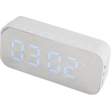 Réveil avec enceinte Bluetooth multifonctionnelle portable, mini enceinte sans fil, idéale pour l'extérieur et la maison (blanche). (1/5)