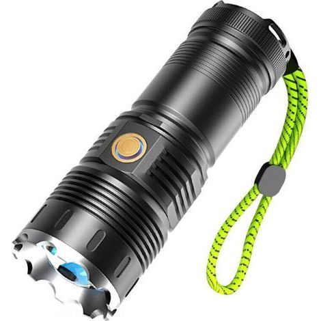 Lichtstarke, wiederaufladbare 30-W-Taschenlampe aus Aluminiumlegierung, leistungsstarke LED-Taschenlampe mit Zoomfunktion, ideal für Camping, Wandern und Notfälle. (1/4)
